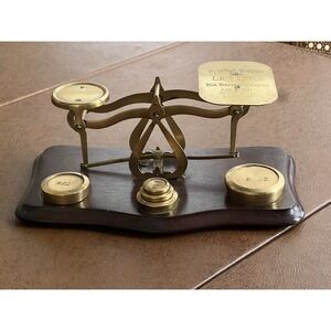 Antique 19th C. Brass Desktop Postal Rates Letter Balance Scales & Orig Weights